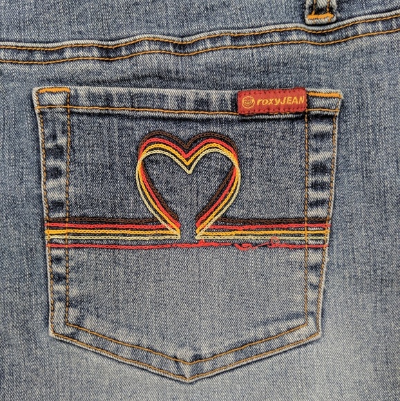 Roxy Heart Embroidered Blue Jean Stretch Shorts - Picture 6 of 7